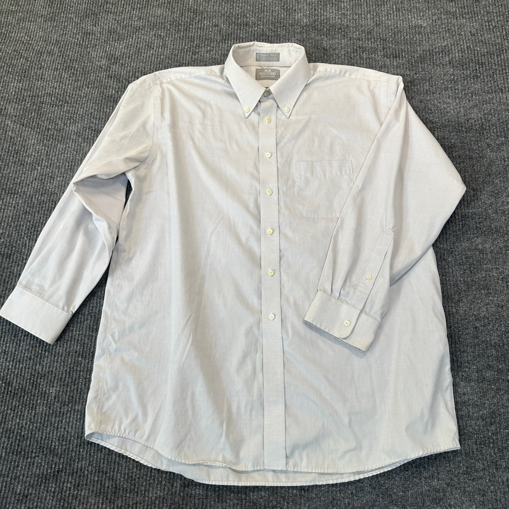 Stafford Executive Pinpoint Oxford Dress Shirt 17.5 34 Gray Wrinkle-Free Cotton